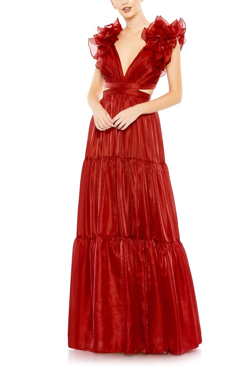 

Платье из органзы с глубоким вырезом и завышенной талией MAC DUGGAL