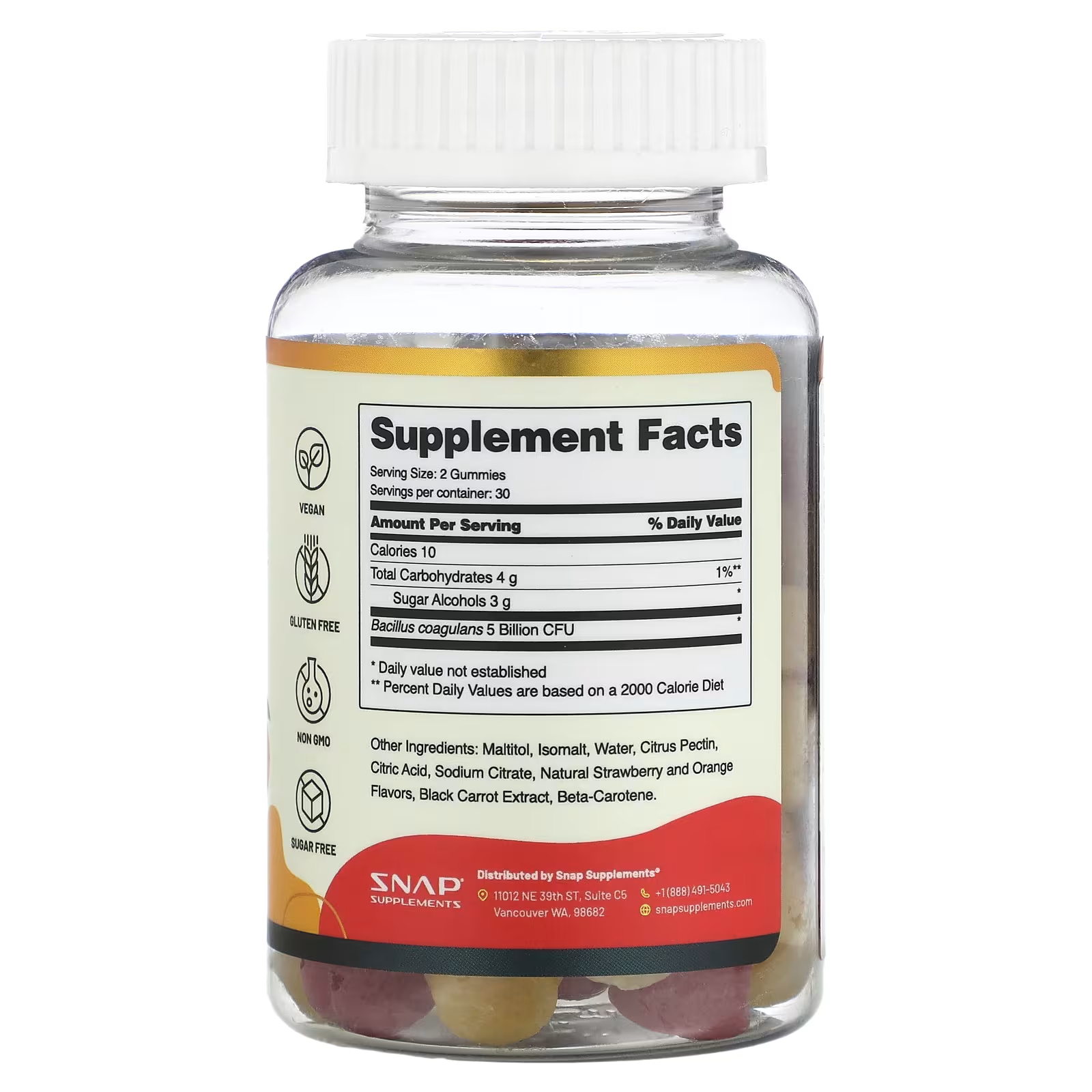 Пробиотическая добавка Snap Supplements клубника + апельсин, 60 жевательных таблеток добавка focus factor для оптимальной работы мозга виноград малина апельсин 60 жевательных таблеток