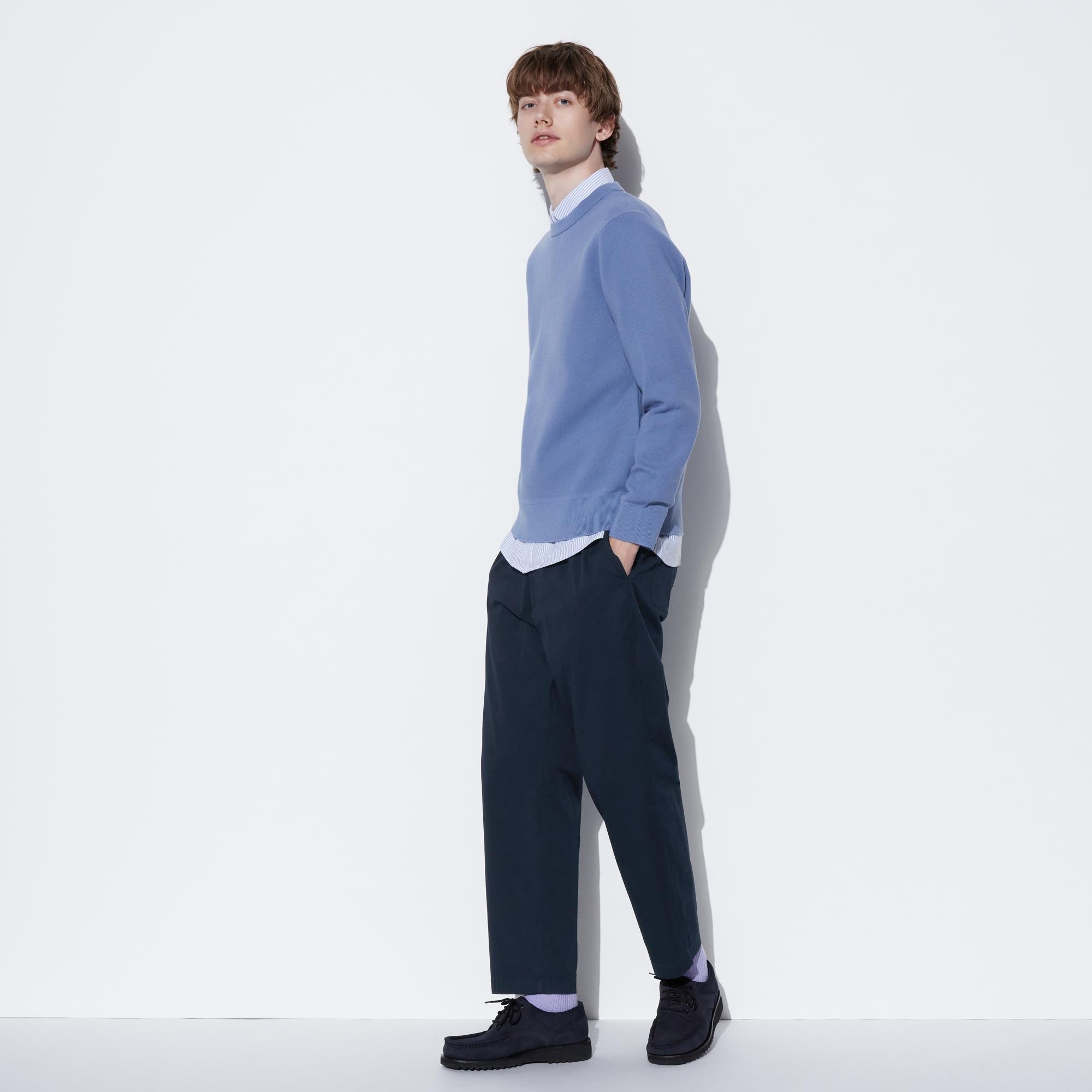 Свободные брюки из хлопка до щиколотки UNIQLO, темно-синий брюки uniqlo smart до щиколотки серый