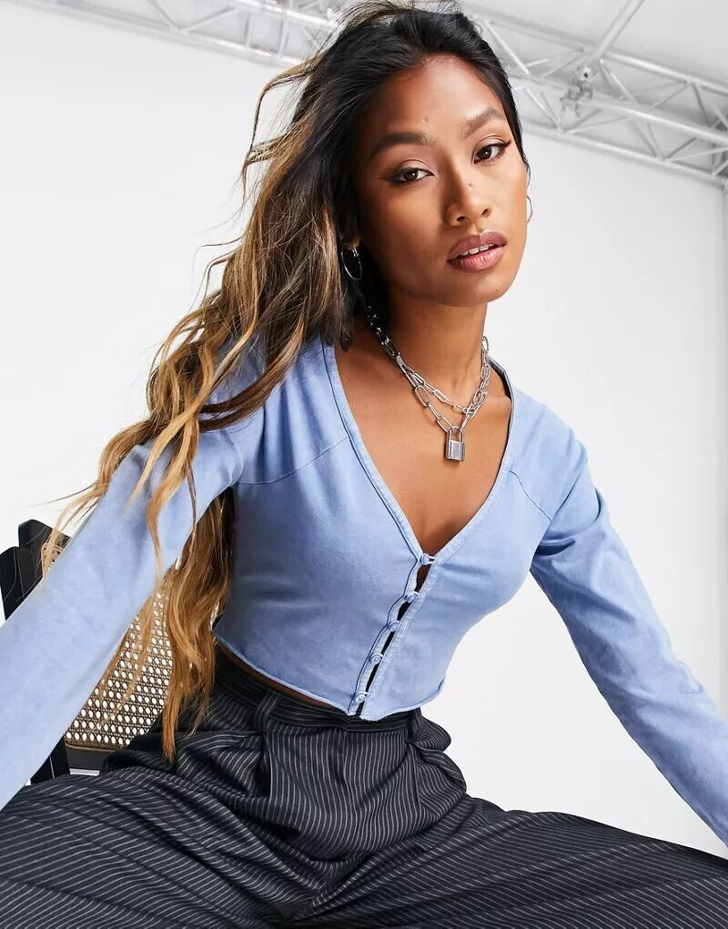 

Укороченный джинсовый кардиган на пуговицах Topshop