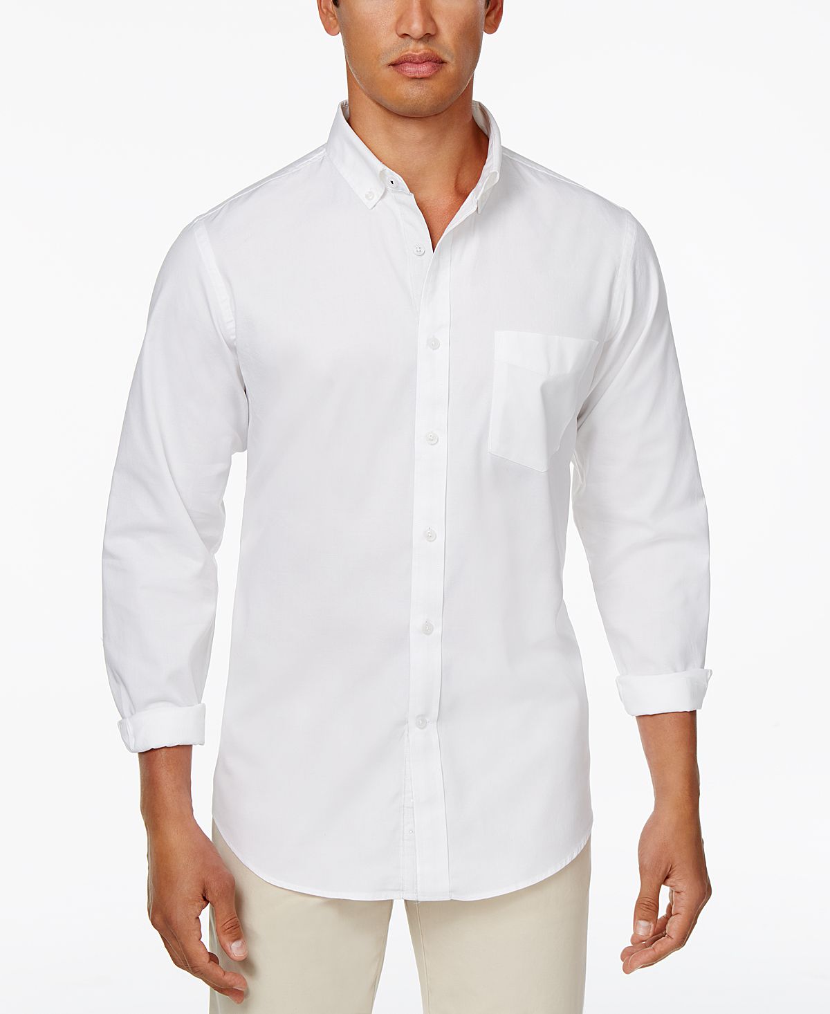 Мужская рубашка из однотонного оксфордского хлопка стрейч Club Room цена и фото