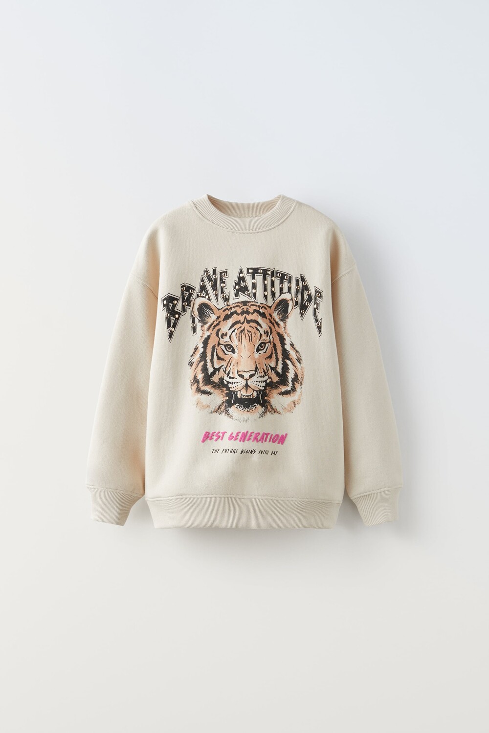 

Свитшот с тигром с аппликациями Zara, экрю