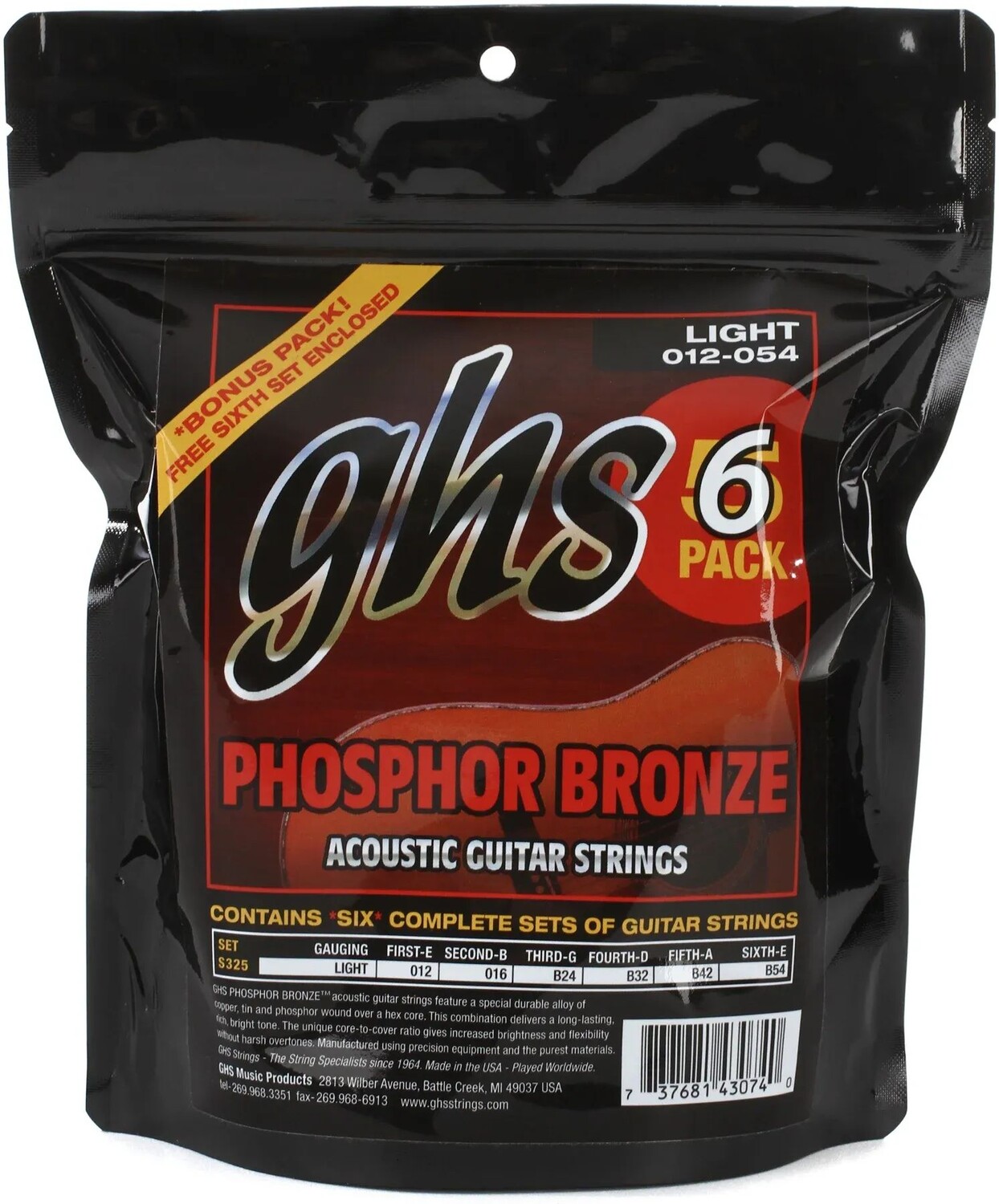 

GHS S325 Струны для акустической гитары из фосфористой бронзы — .012-.054, светлые (6 шт.)