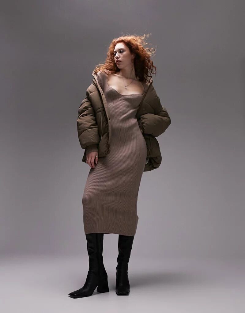 

Темно-серое трикотажное платье миди Topshop Sweetheart