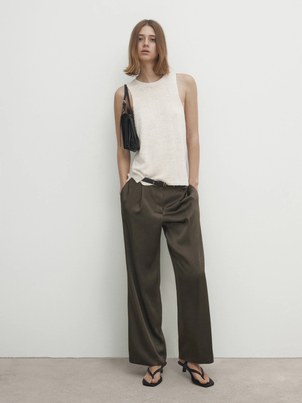 

Трикотажный топ из смешанного льна Massimo Dutti, кремовый