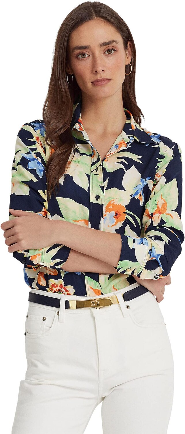 

Рубашка из крепа Petite с цветочным принтом LAUREN Ralph Lauren, цвет Navy Multi