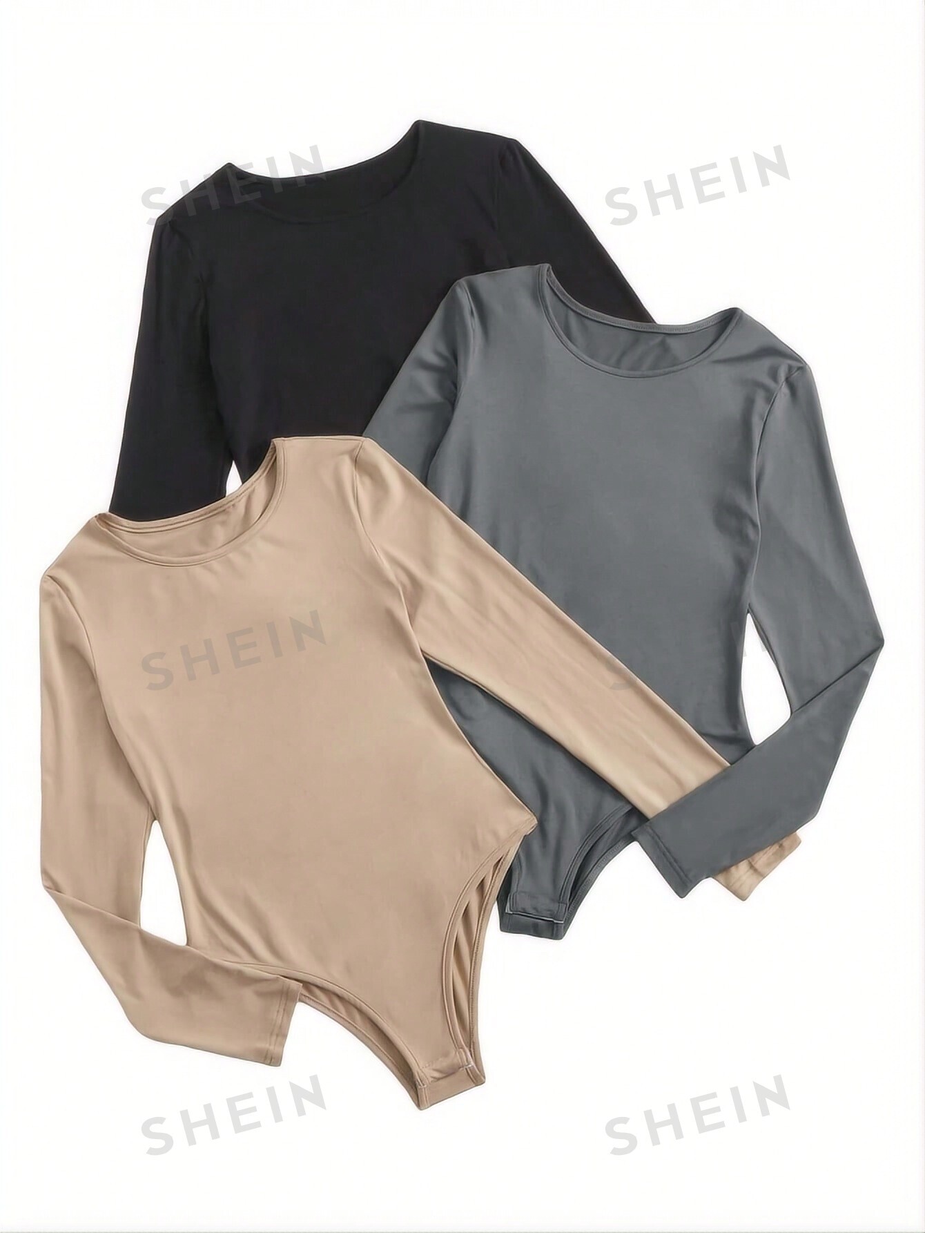 SHEIN Essnce Трехцветное облегающее боди-футболка с длинными рукавами, многоцветный цена и фото