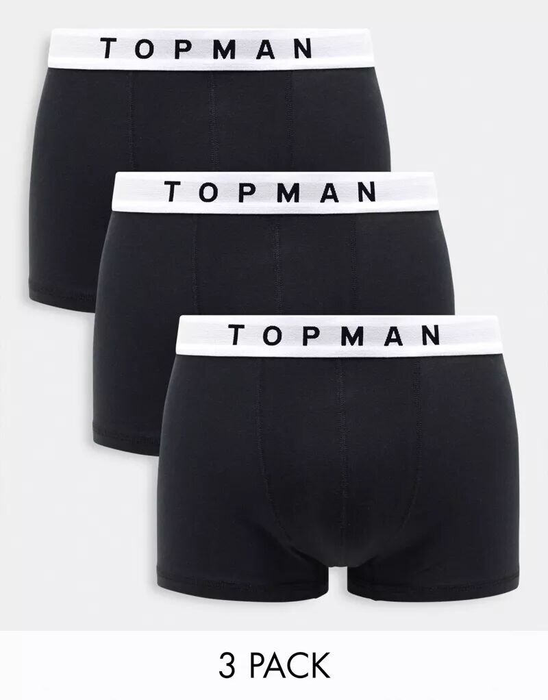 

Комплект из трех трусов черного цвета с белым поясом Topman