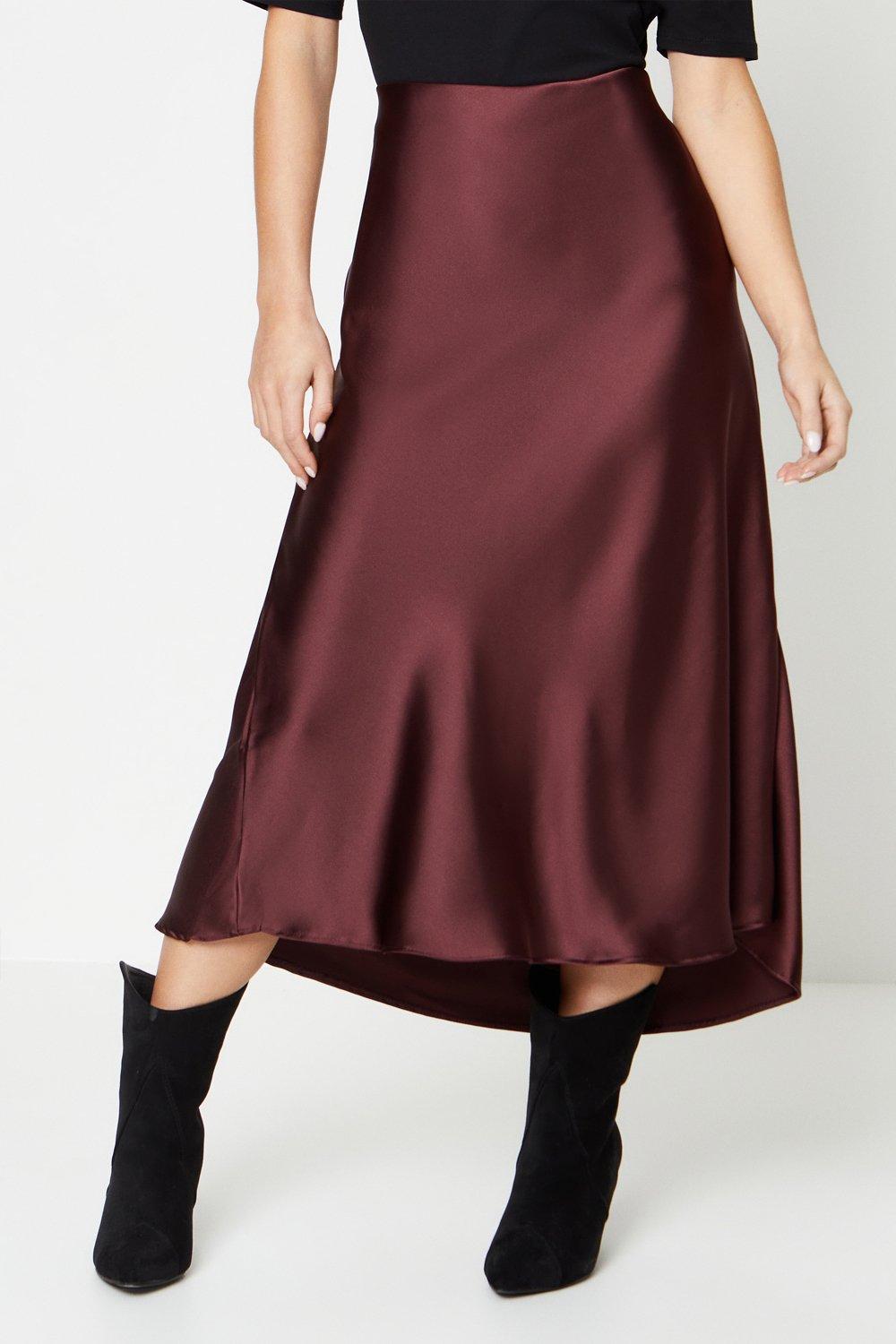 Миниатюрная однотонная атласная юбка-миди с косой окантовкой Oasis, коричневый mollis серая атласная юбка миди mollis