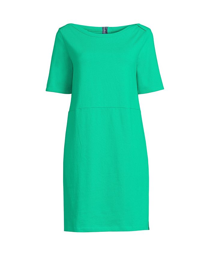 цена Женское хлопковое трикотажное платье Heritage с рукавами до локтя Lands' End, зеленый