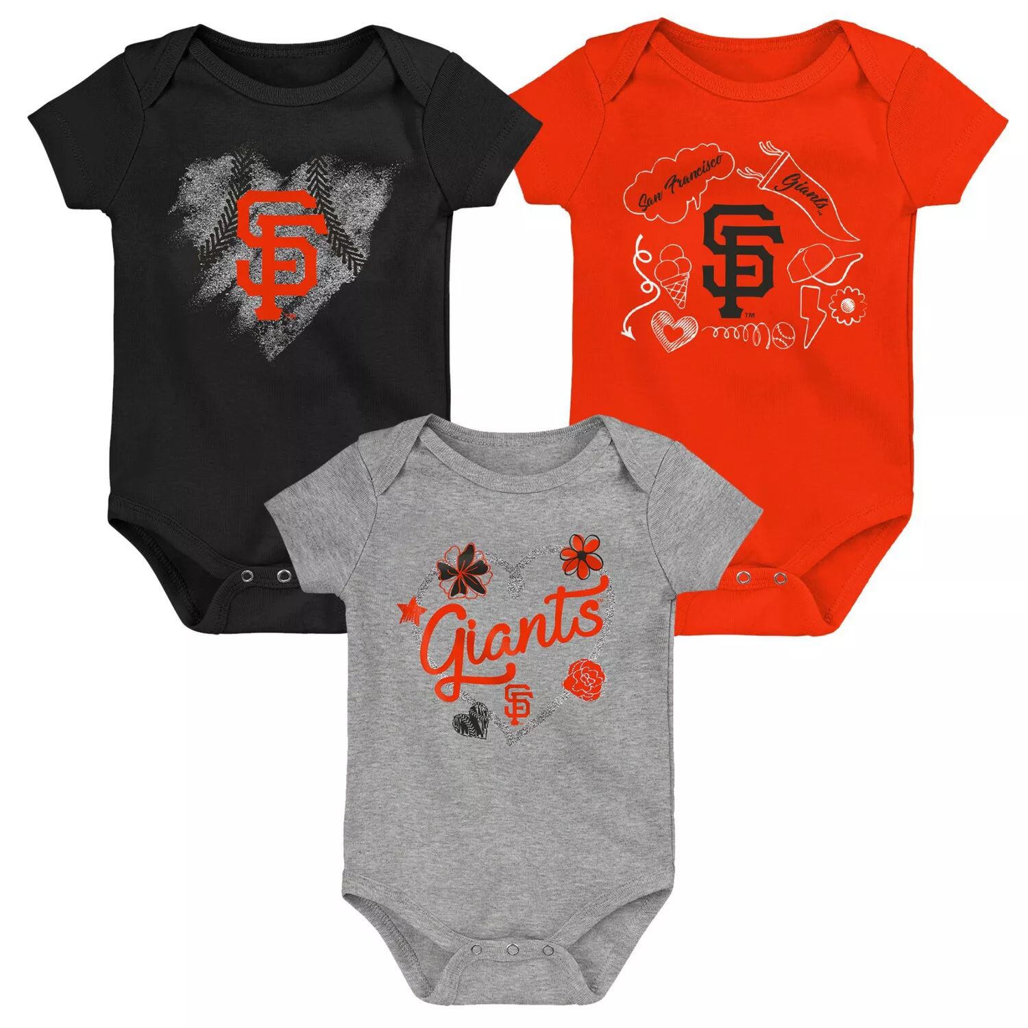 Комплект из 3 боди черного/оранжевого/серого цвета для новорожденных и младенцев San Francisco Giants Outerstuff черный боди для новорожденных san francisco giants hit and run для новорожденных outerstuff черный