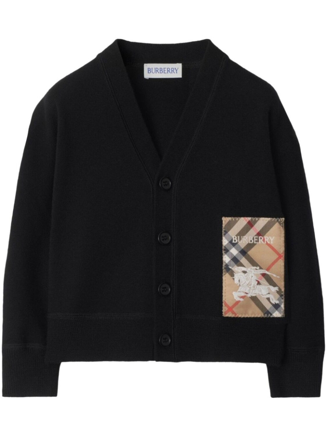 

Шерстяной кардиган с принтом в клетку и нашивкой-логотипом Burberry Kids, черный