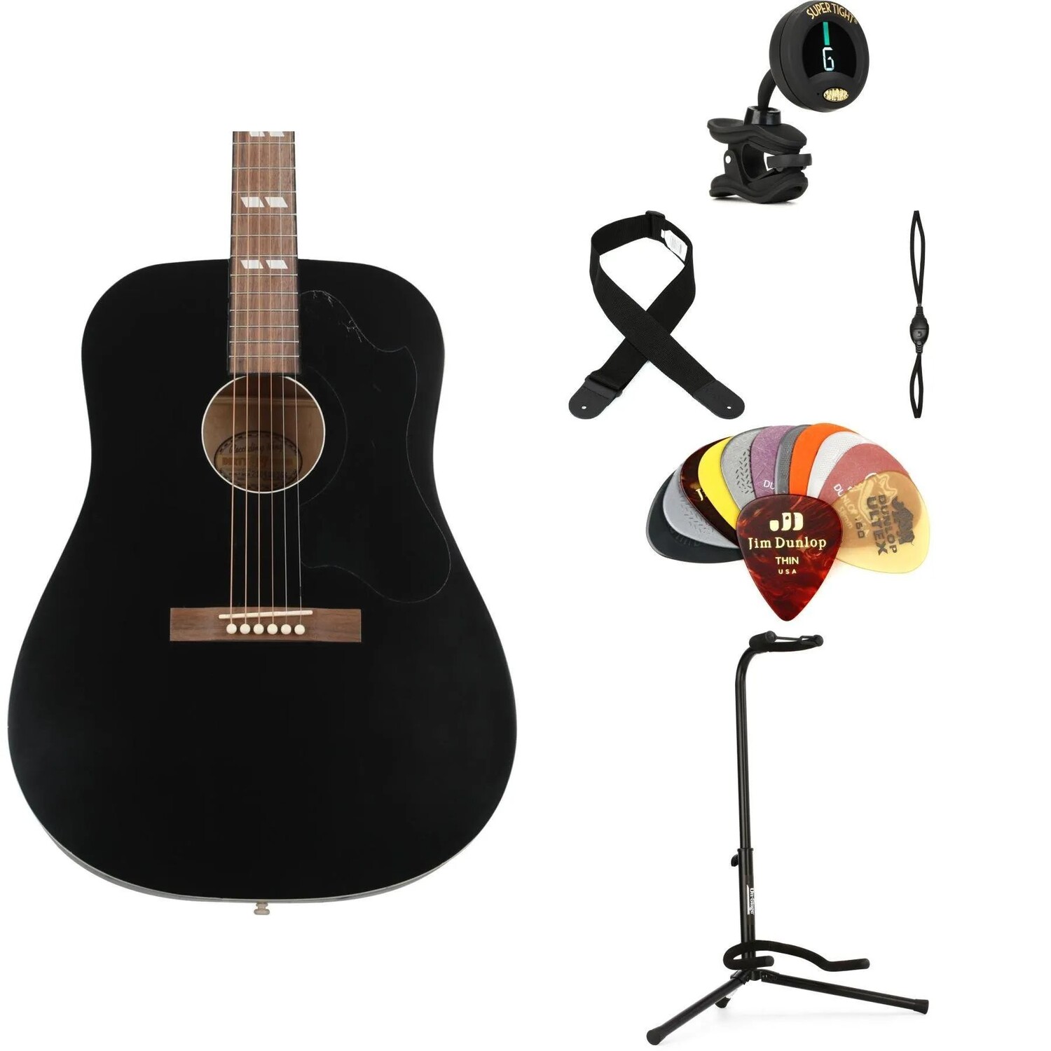 

Новый комплект акустической гитары Recording King Dirty 30s Series 7 Dreadnought Essentials — матовый черный