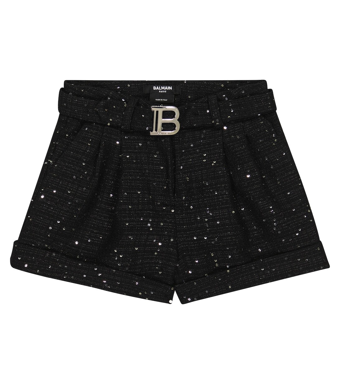 

Шорты из смеси хлопка и льна с пайетками Balmain, черный