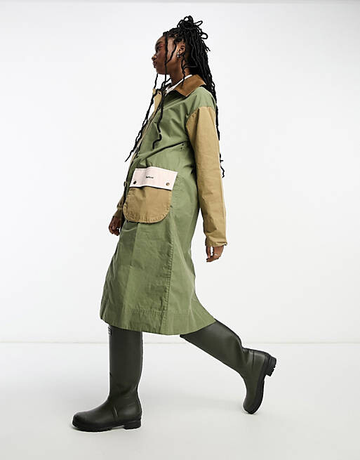 

Непромокаемое длинное пальто в стиле колор-блок Barbour x ASOS Modern Beacon