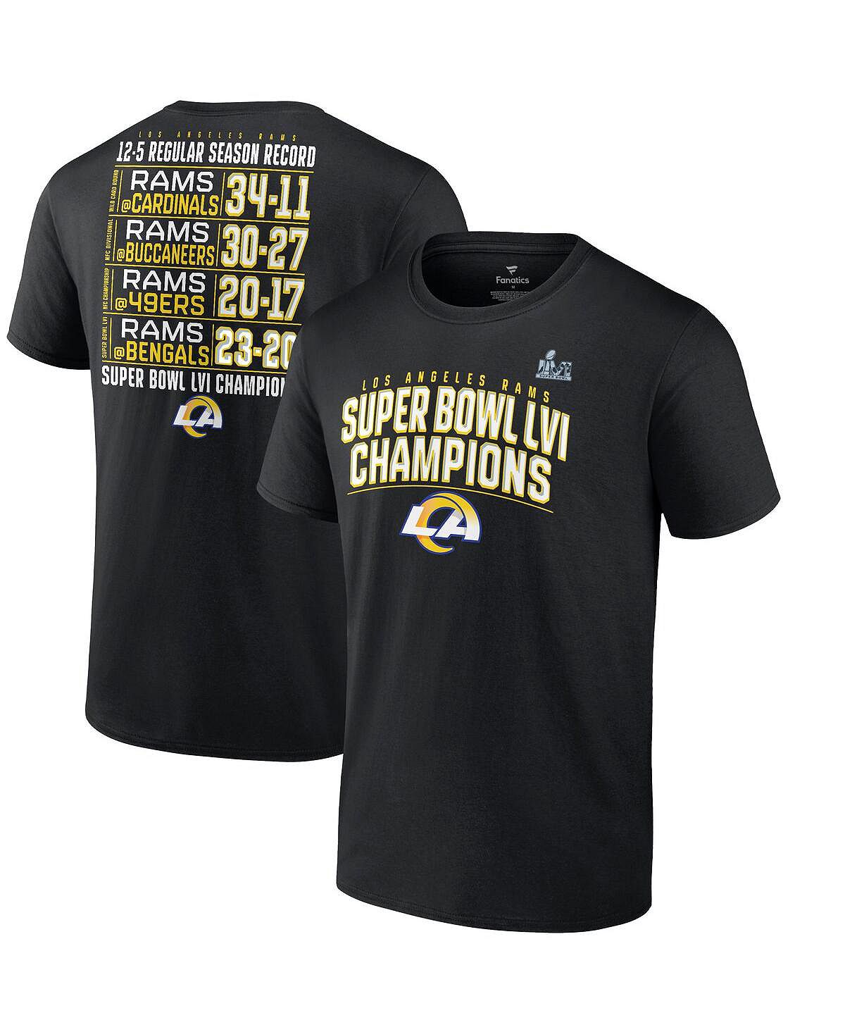 Мужская черная фирменная футболка Los Angeles Rams Super Bowl LVI Champions Big and Tall Schedule Fanatics