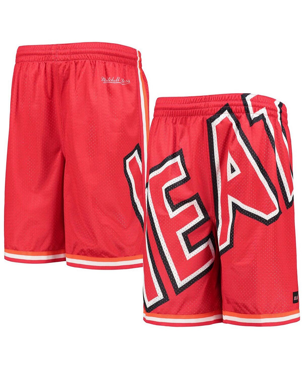 

Классические шорты Big Boys Red Miami Heat из твердой древесины в сетку с большим лицом Mitchell & Ness