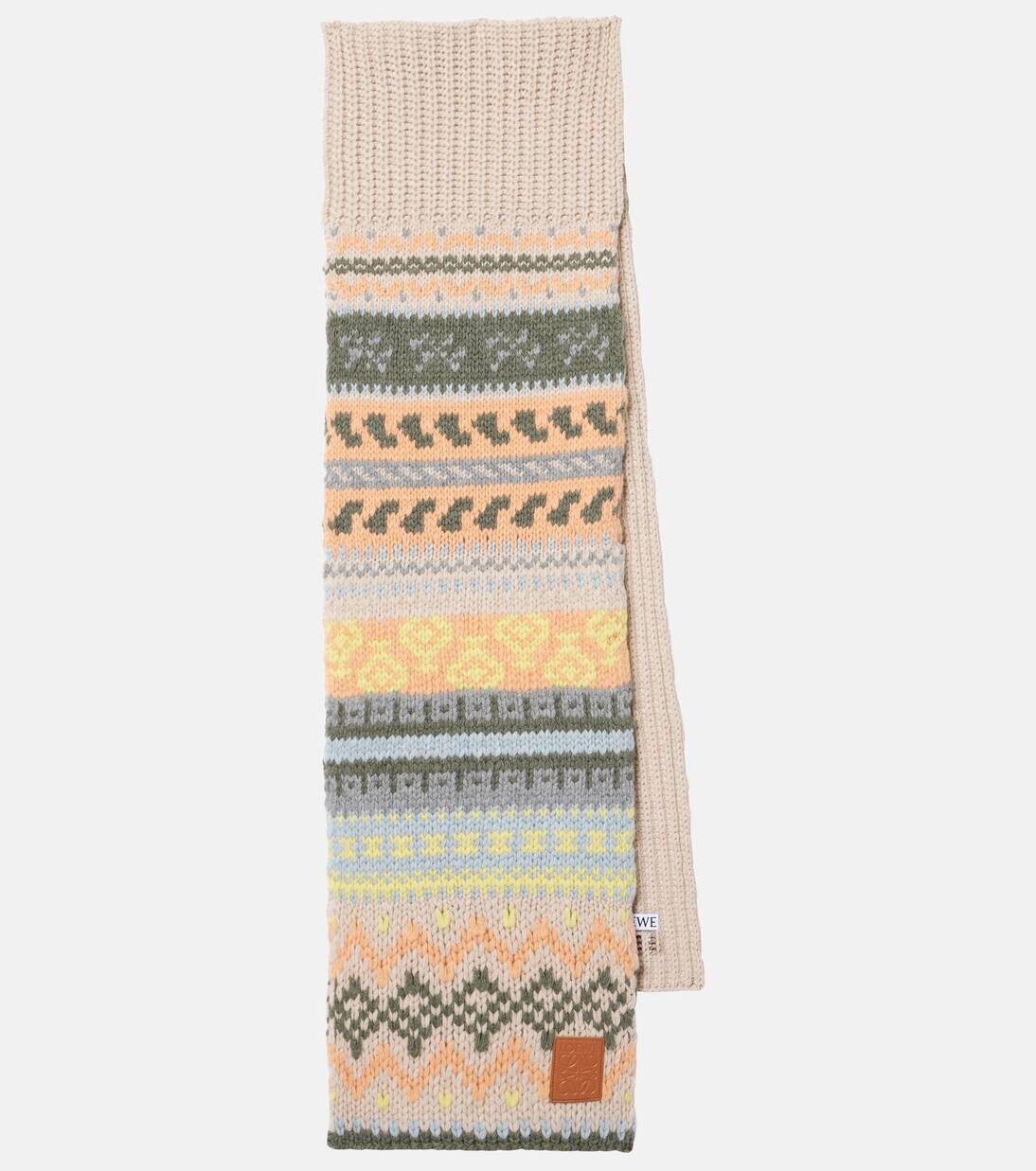 

Шерстяной шарф с кожаной отделкой Loewe, цвет beige/multicolor
