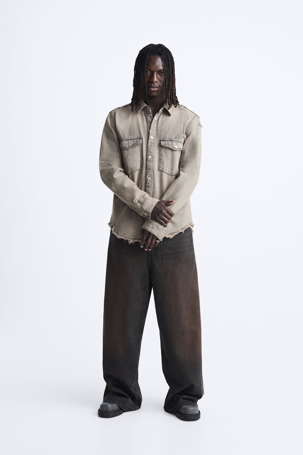 

Перекрашенная джинсовая рубашка ZARA, серый