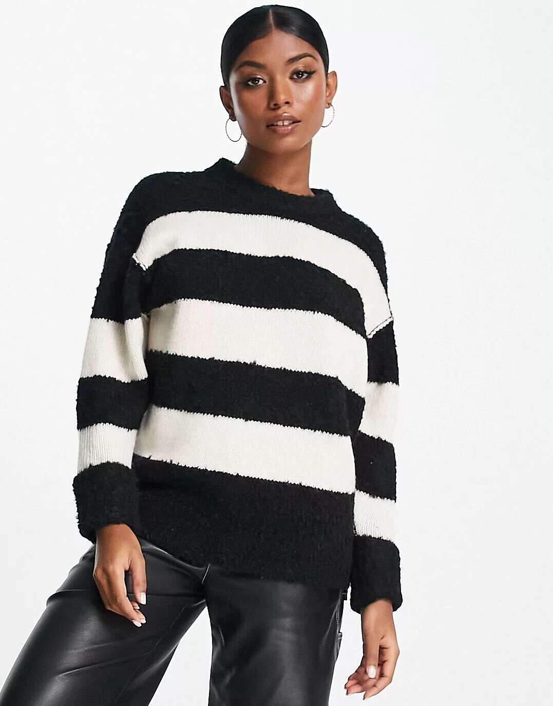 

Свитер в полоску из смешанной пряжи ASOS черного и белого цвета, Черный