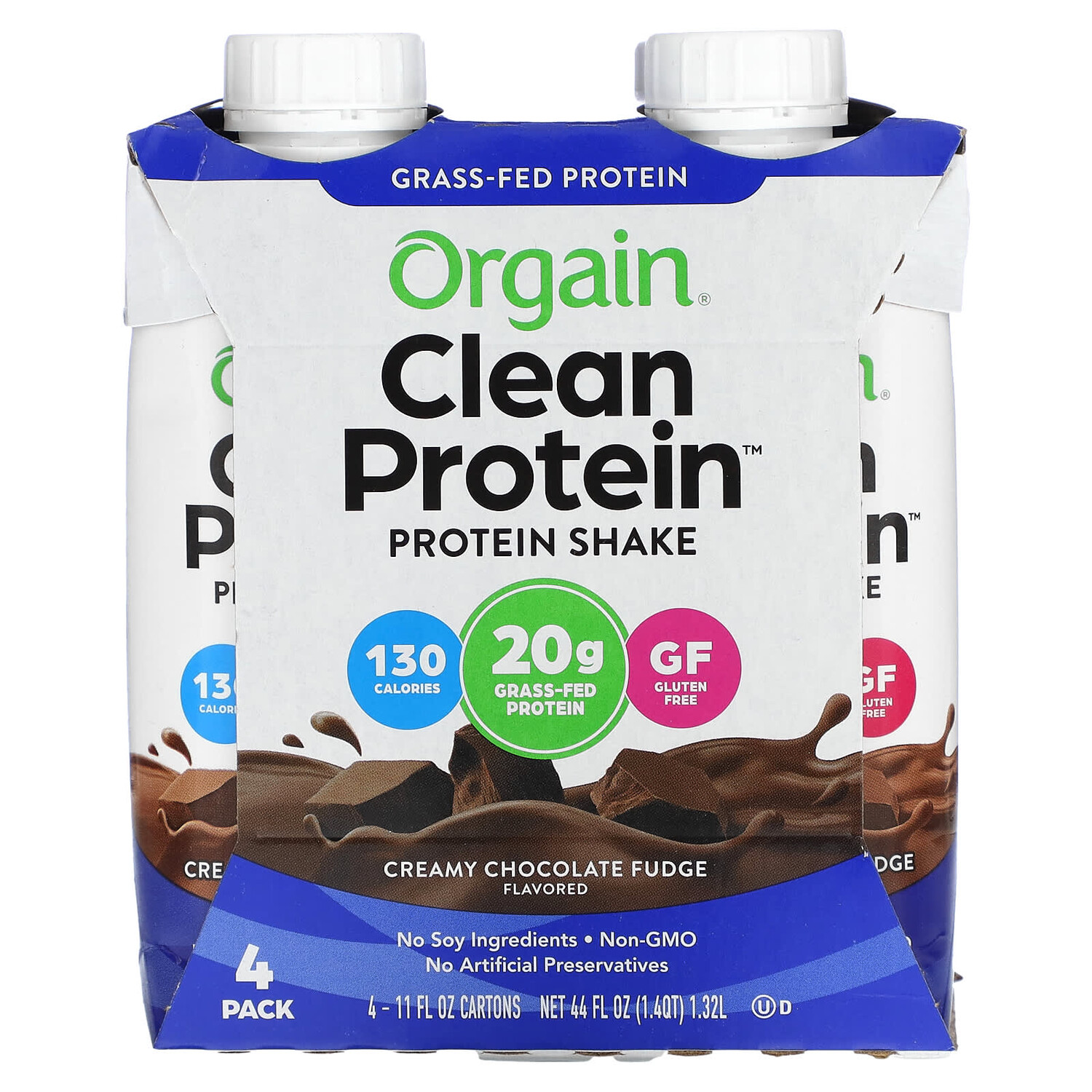 

Clean Protein Shake, сливочная шоколадная помадка, 4 пакетика, по 330 мл (11 жидк. Унций), Orgain