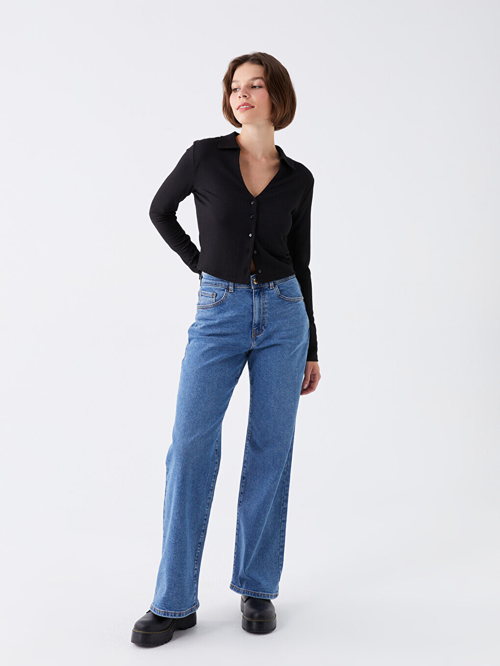 

Широкие женские джинсовые брюки с высокой талией LCW Jeans, среднее индиго родео