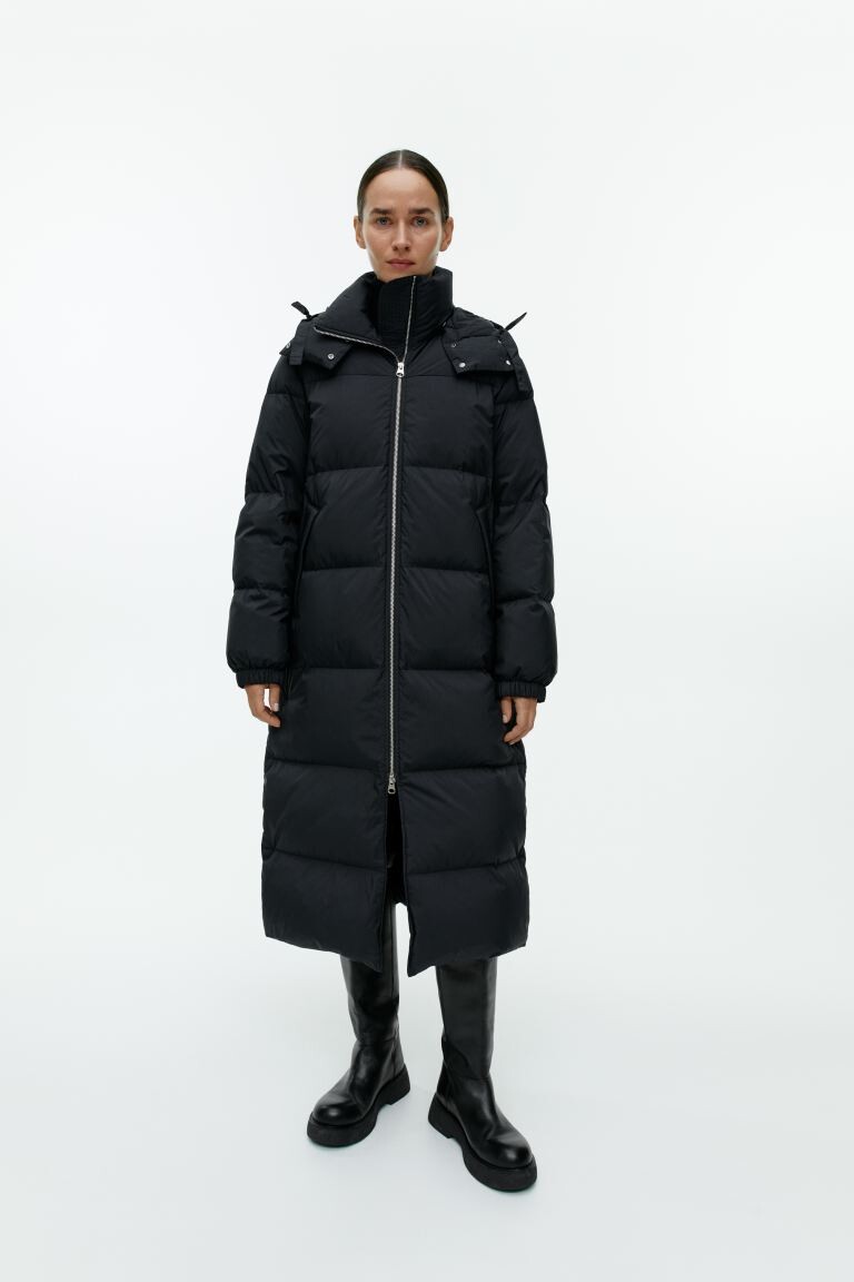 

Длинное стеганое пуховое пальто H&M, черный