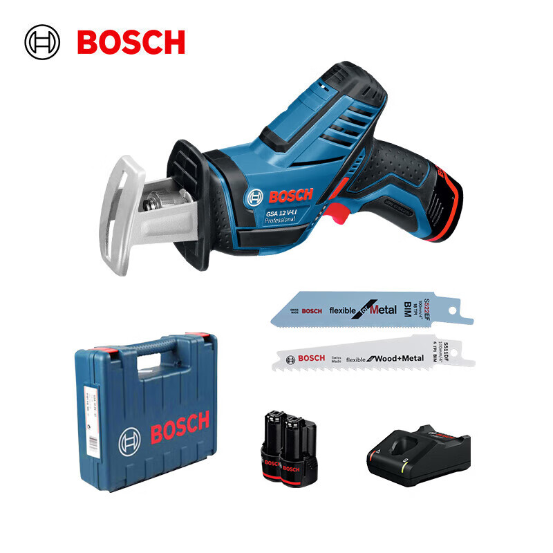 Сабельная пила Bosch GSA 12V-Li + два аккумулятора, зарядное устройство, насадки, кейс