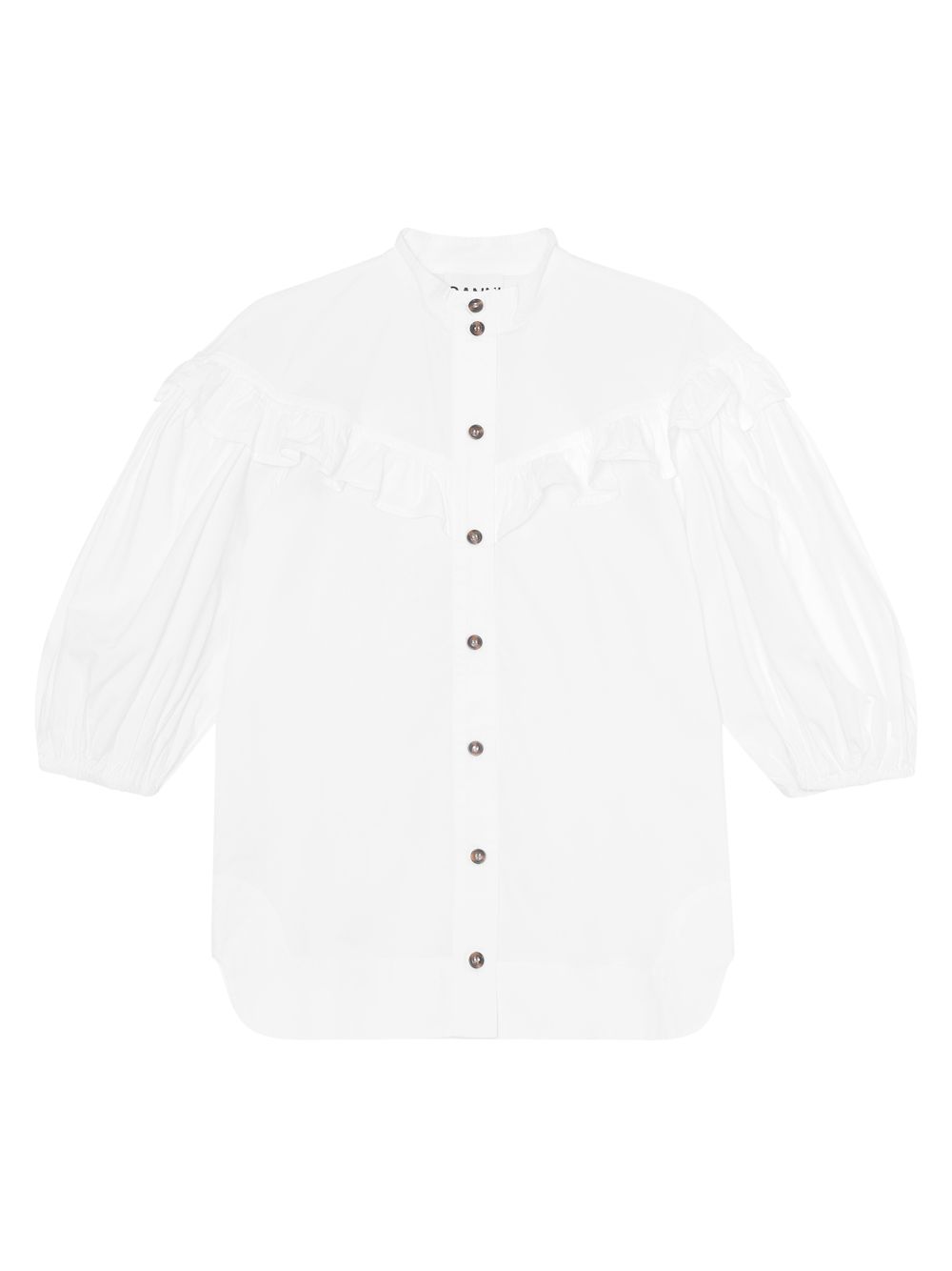 цена Блуза из хлопкового поплина с пышными рукавами GANNI, белый