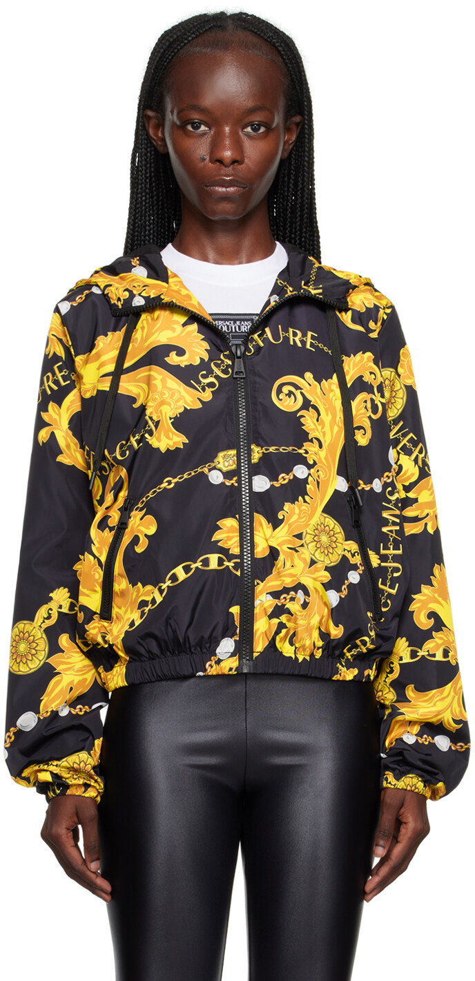 

Черно-золотая кутюрная куртка с цепочкой Versace Jeans Couture, Черный