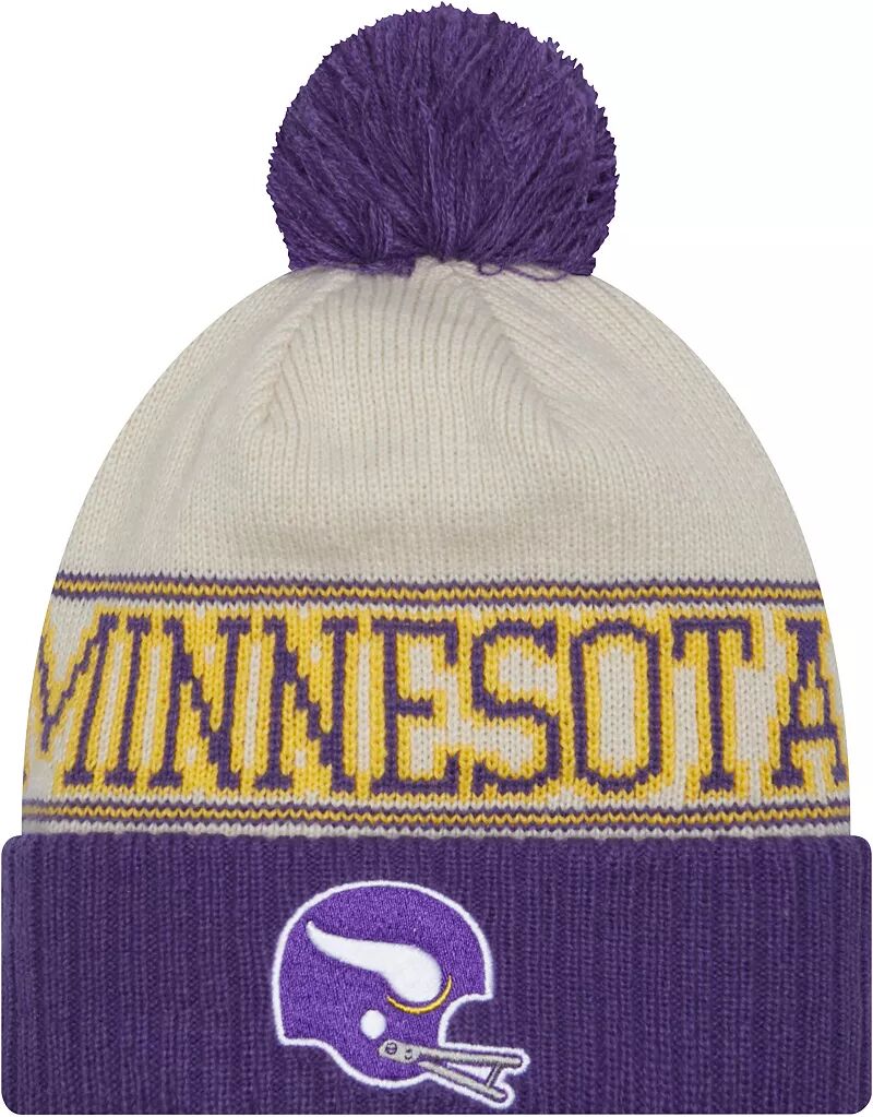 

Мужская вязаная шапка New Era Minnesota Vikings 2023 с боковой линией фиолетового цвета с историческим рисунком