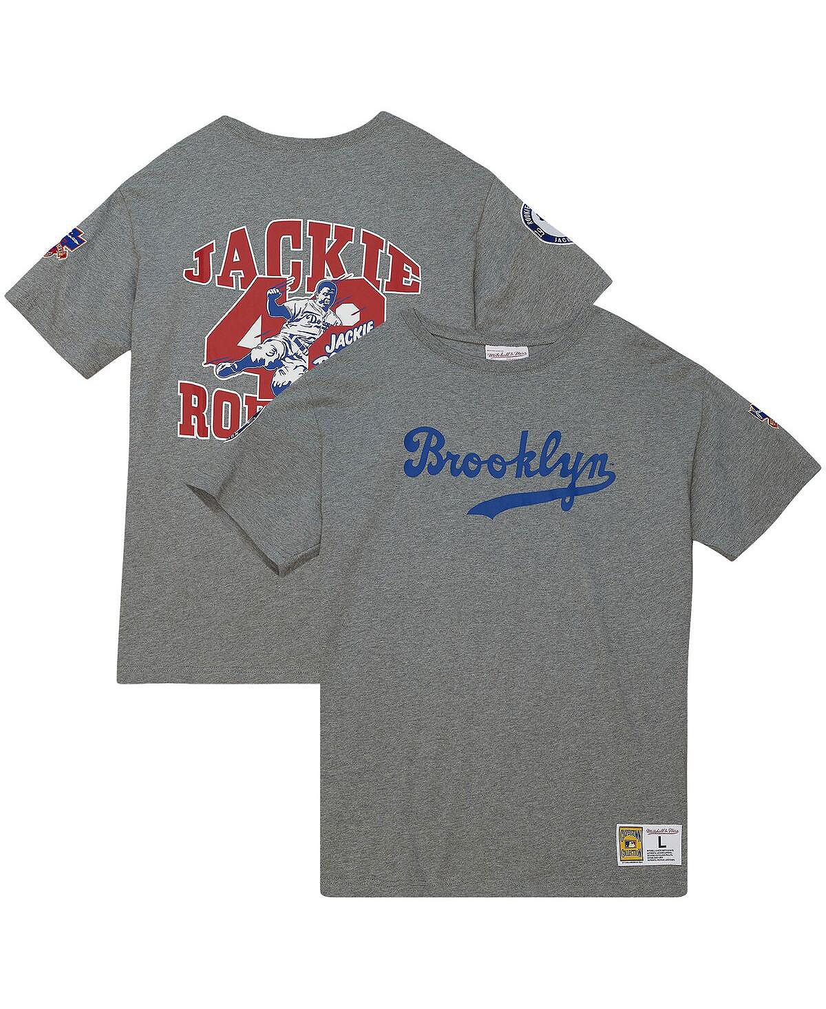 фигурка funko brooklyn dodgers pop sports legends jackie robinson 59418 Мужская серая футболка Jackie Robinson Brooklyn Dodgers Cooperstown Collection Legends Mitchell & Ness