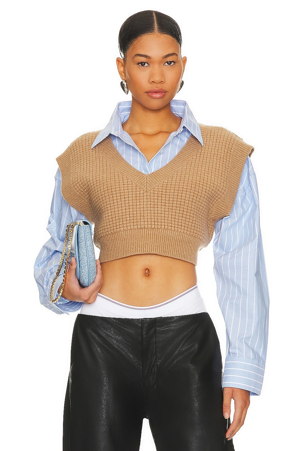 

Рубашка Alexander Wang Bilayer V-neck Waffle Vest And Oxfording, кэмел