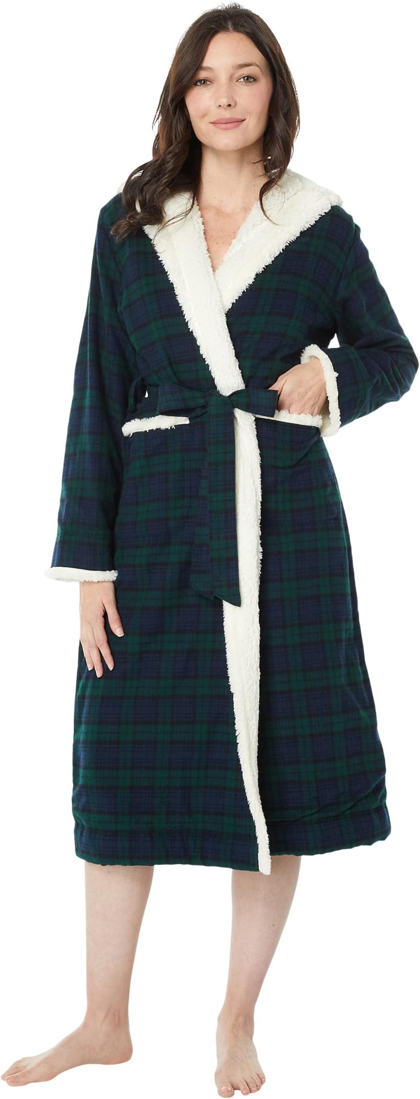 Халат Petite Scotch Plaid Flannel Sherpa Lined Long Robe L.L.Bean, цвет Black Watch
