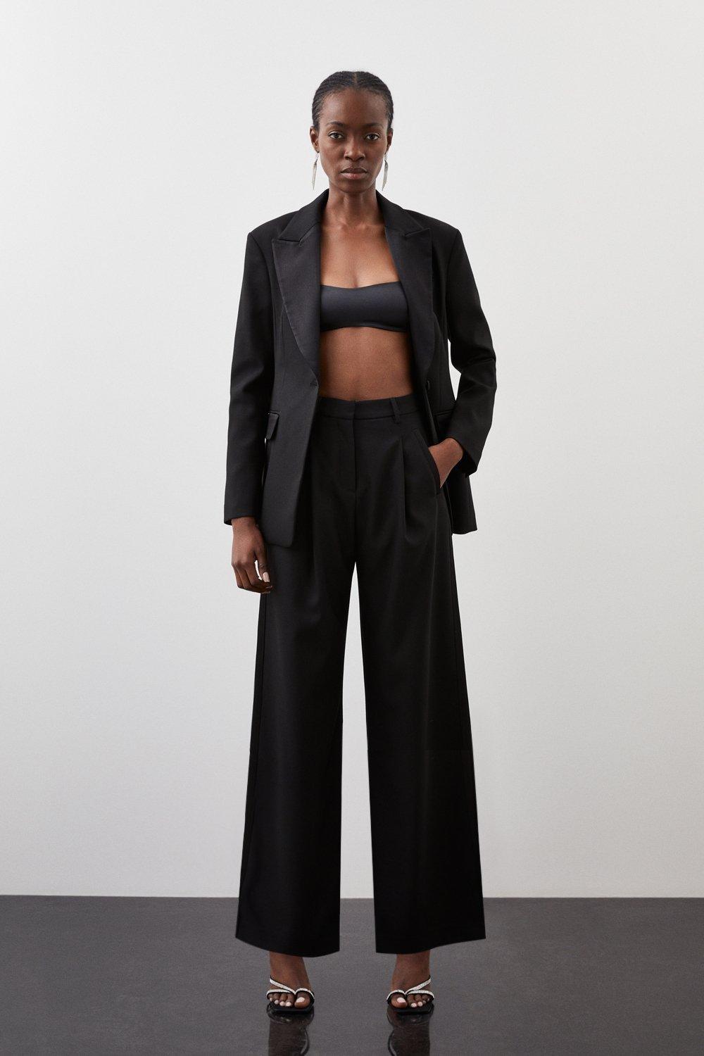 цена Приталенные брюки прямого кроя из саржи премиум-класса с высокой талией Karen Millen, черный