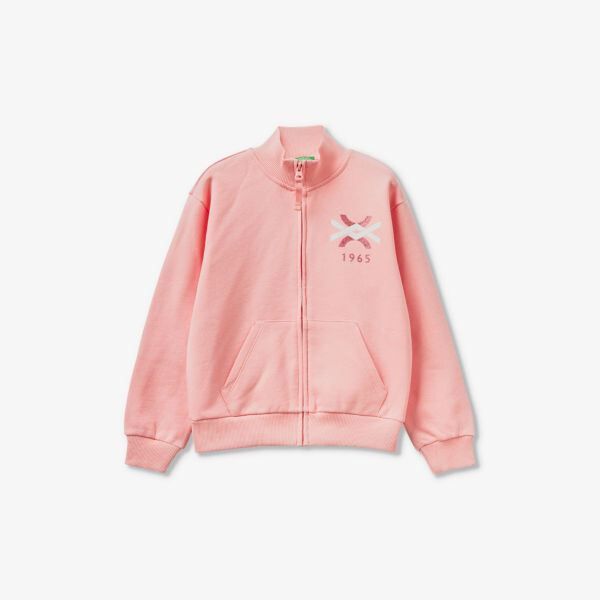 

Куртка из хлопкового джерси с логотипом на молнии 6–14 лет Benetton, розовый