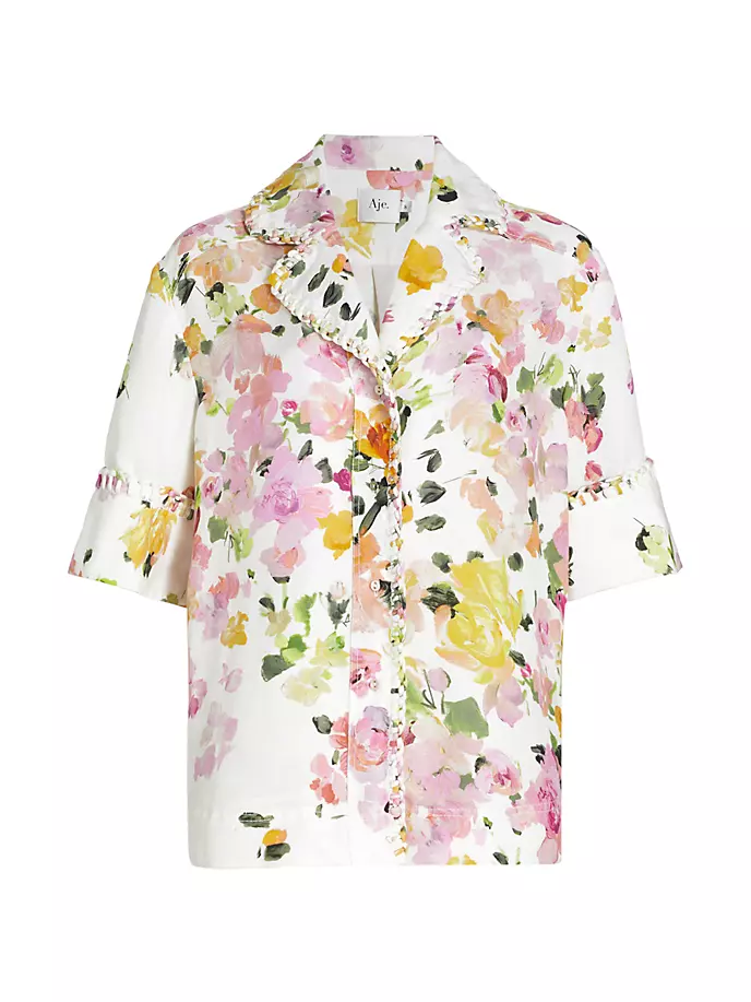 Рубашка Constance из смесового льна с цветочным принтом и пуговицами спереди Aje, цвет scattered floral рубашка с поясом и принтом vortex aje цвет abstract penrose