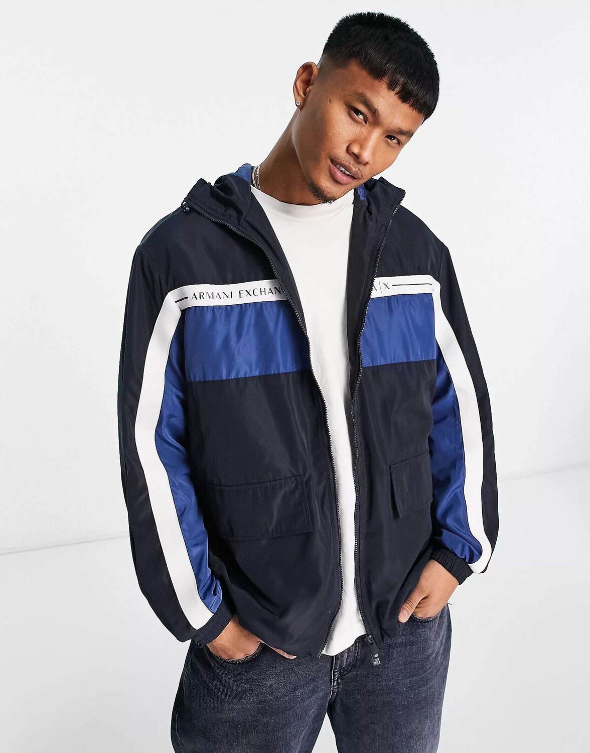 

Темно-синяя ветровка Armani Exchange Taping Taping, Синий
