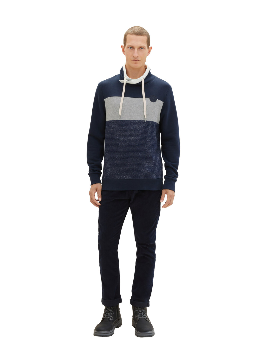 

Толстовка Tom Tailor Farbblock Stehkragen Design Weich Regular Fit, темно-синий