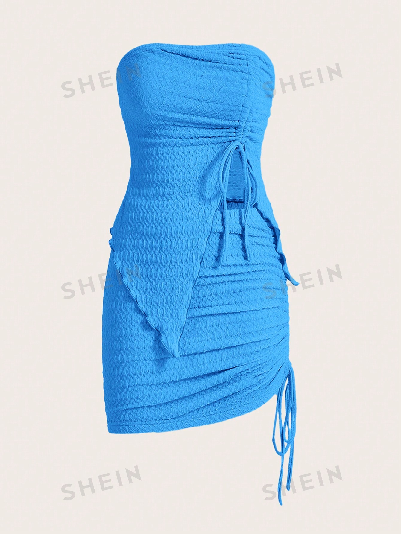 SHEIN ICON Топ-труба спереди и облегающая юбка с завязками, два предмета, синий