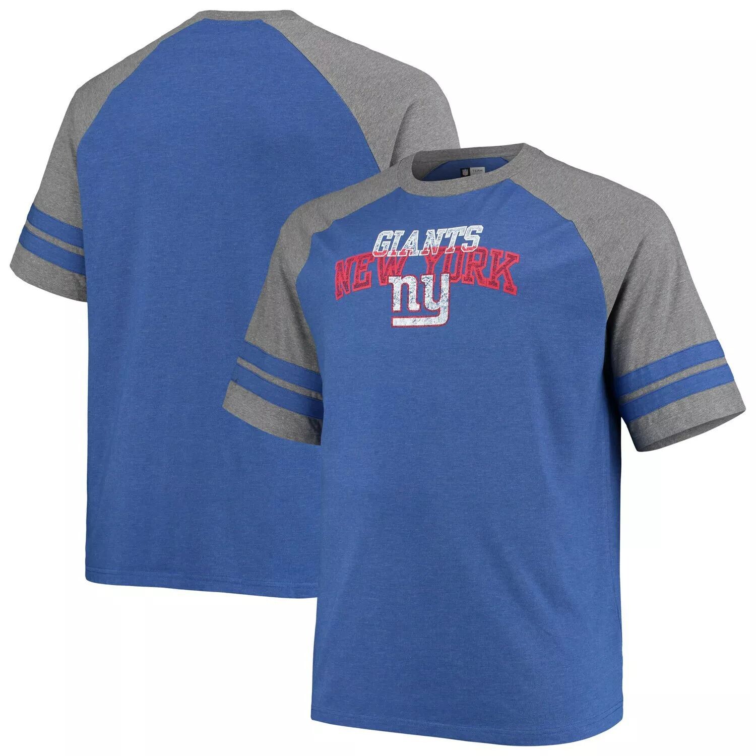 

Мужская фирменная футболка королевского/серого цвета New York Giants Big & Tall с двумя полосками, трехцветная футболка реглан Fanatics