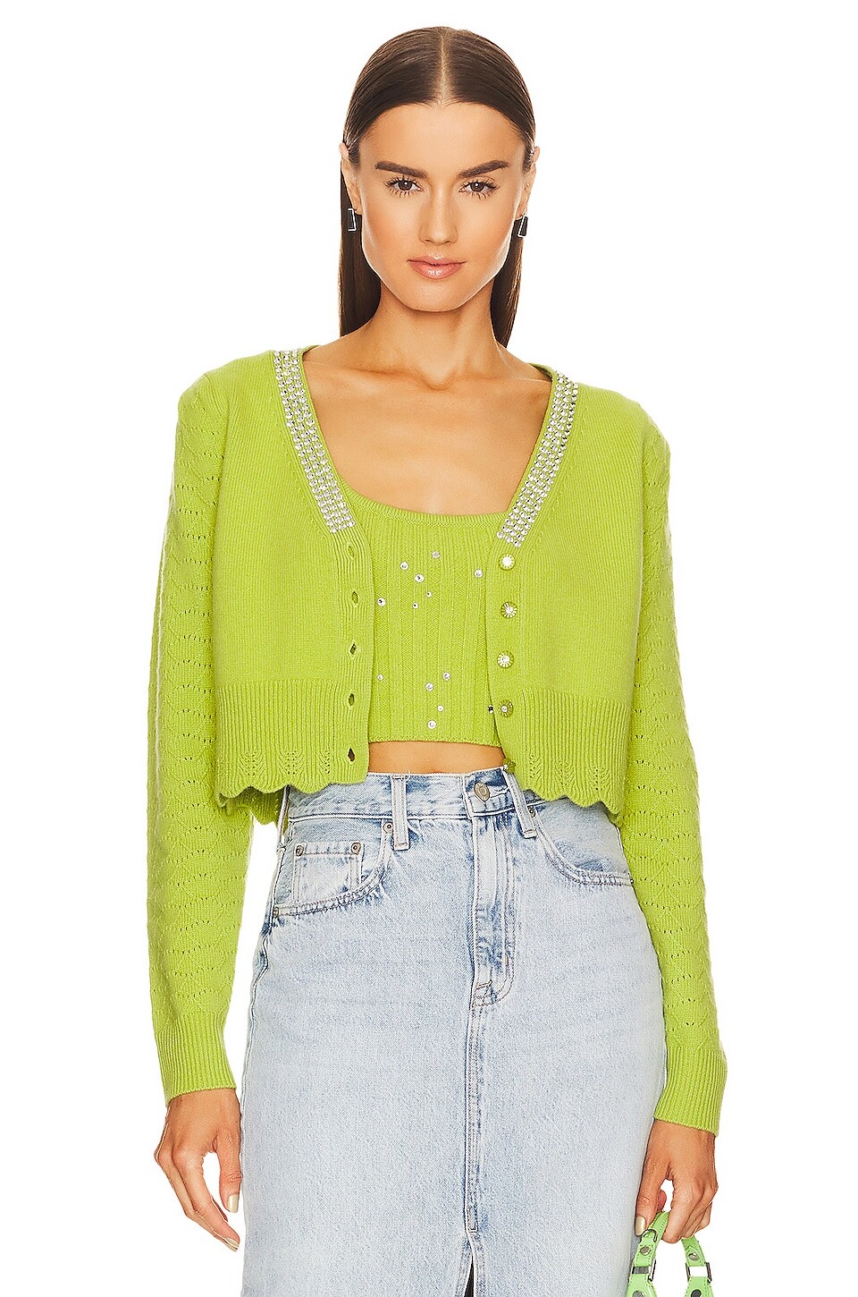 

Кардиган LoveShackFancy Brynner Crop, цвет Spring Leaf
