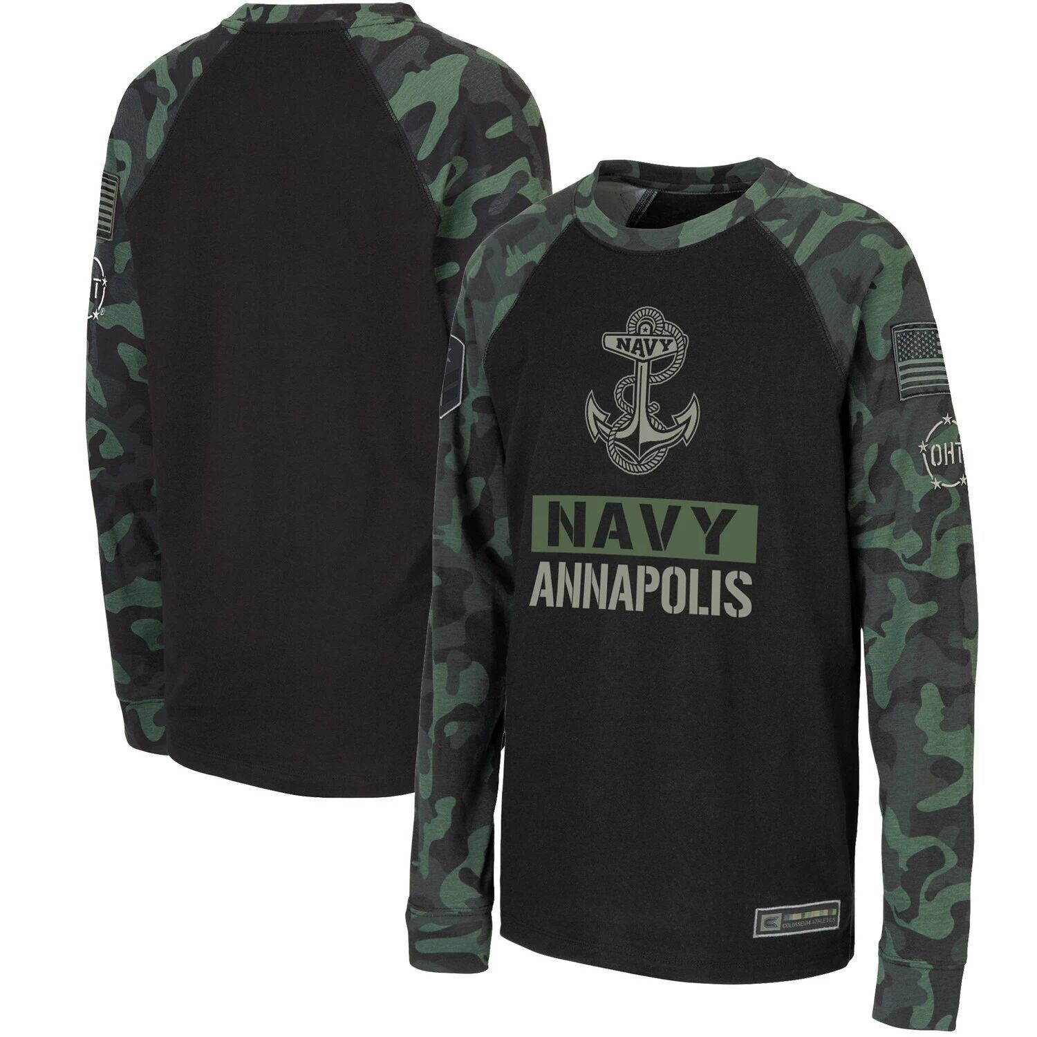 

Молодежная футболка Colosseum Black/Camo Navy Gardshipmen OHT Military Appreciation Raglan с длинными рукавами Colosseum