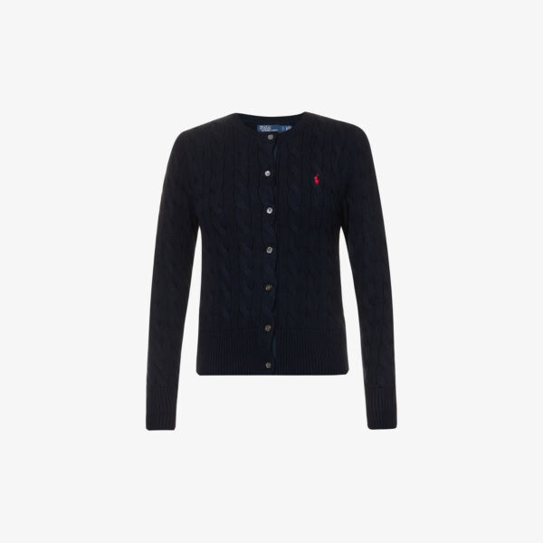 

Хлопковый кардиган косой вязки с фирменной вышивкой Polo Ralph Lauren, синий