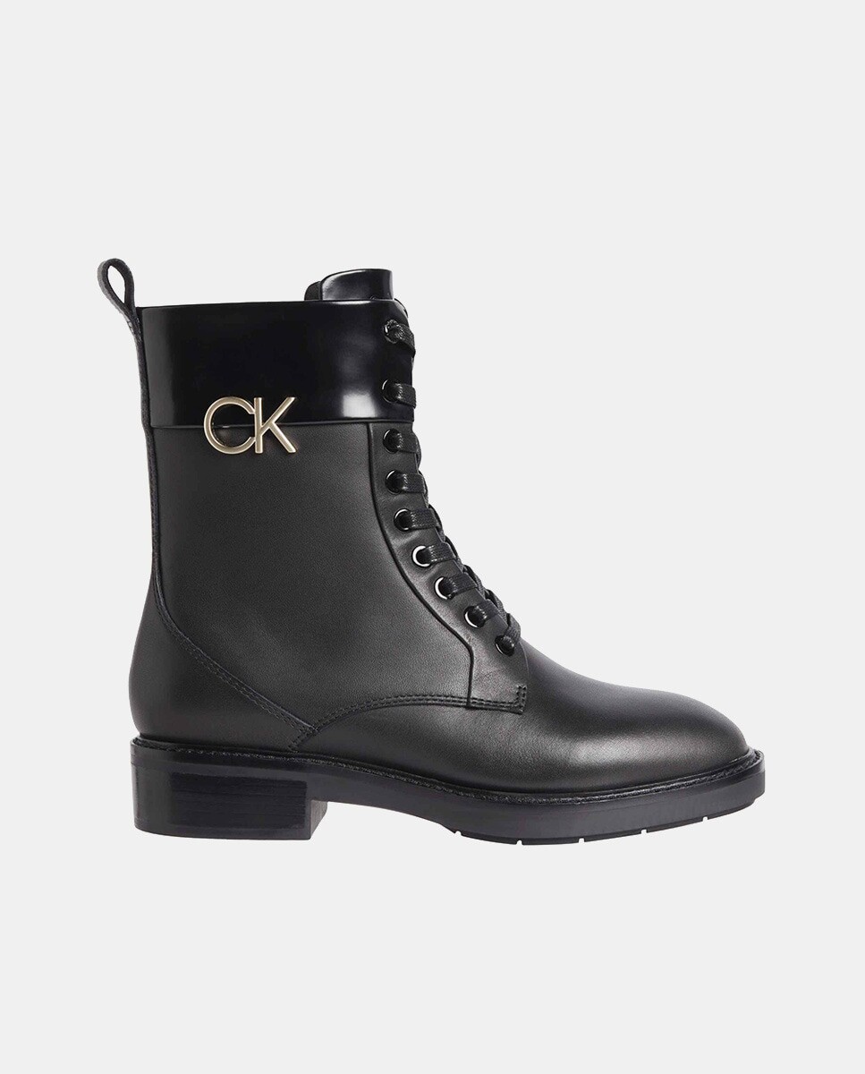 

Женские кожаные ботильоны с металлическим логотипом Calvin Klein, черный