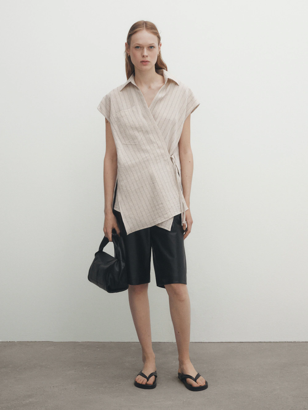 

Жилет в пижамном стиле в полоску Massimo Dutti, бежевый