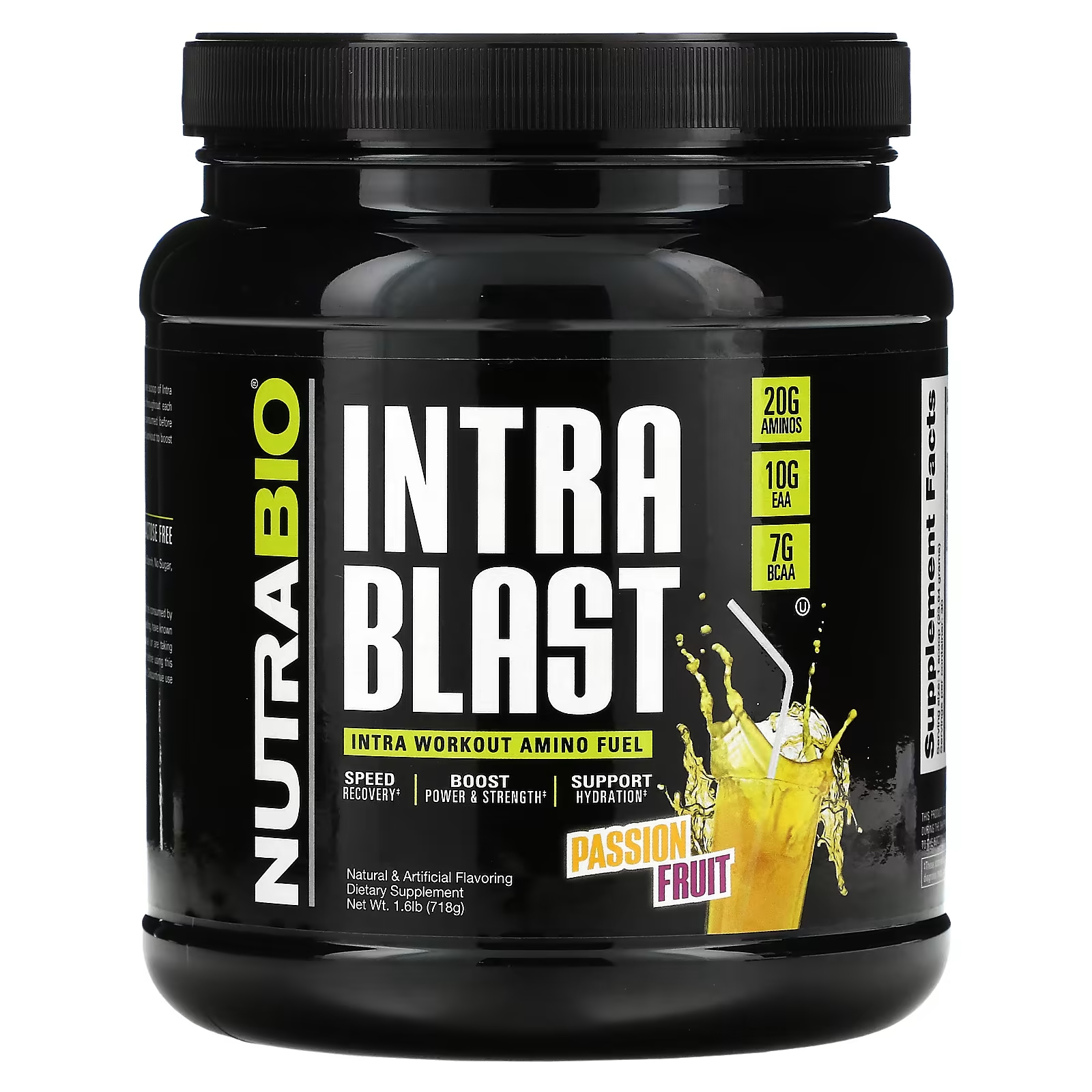Пищевая добавка NutraBio Intra Blast Intra Workout Amino Fuel маракуйя, 718 г заряд аминокислот для восстановления после тренировки nutrabio intra blast клубника с лимоном 740 г