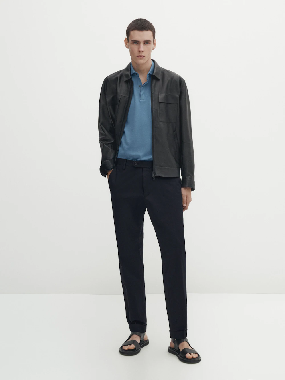 

Рубашка поло из газового хлопка с коротким рукавом Massimo Dutti, синий