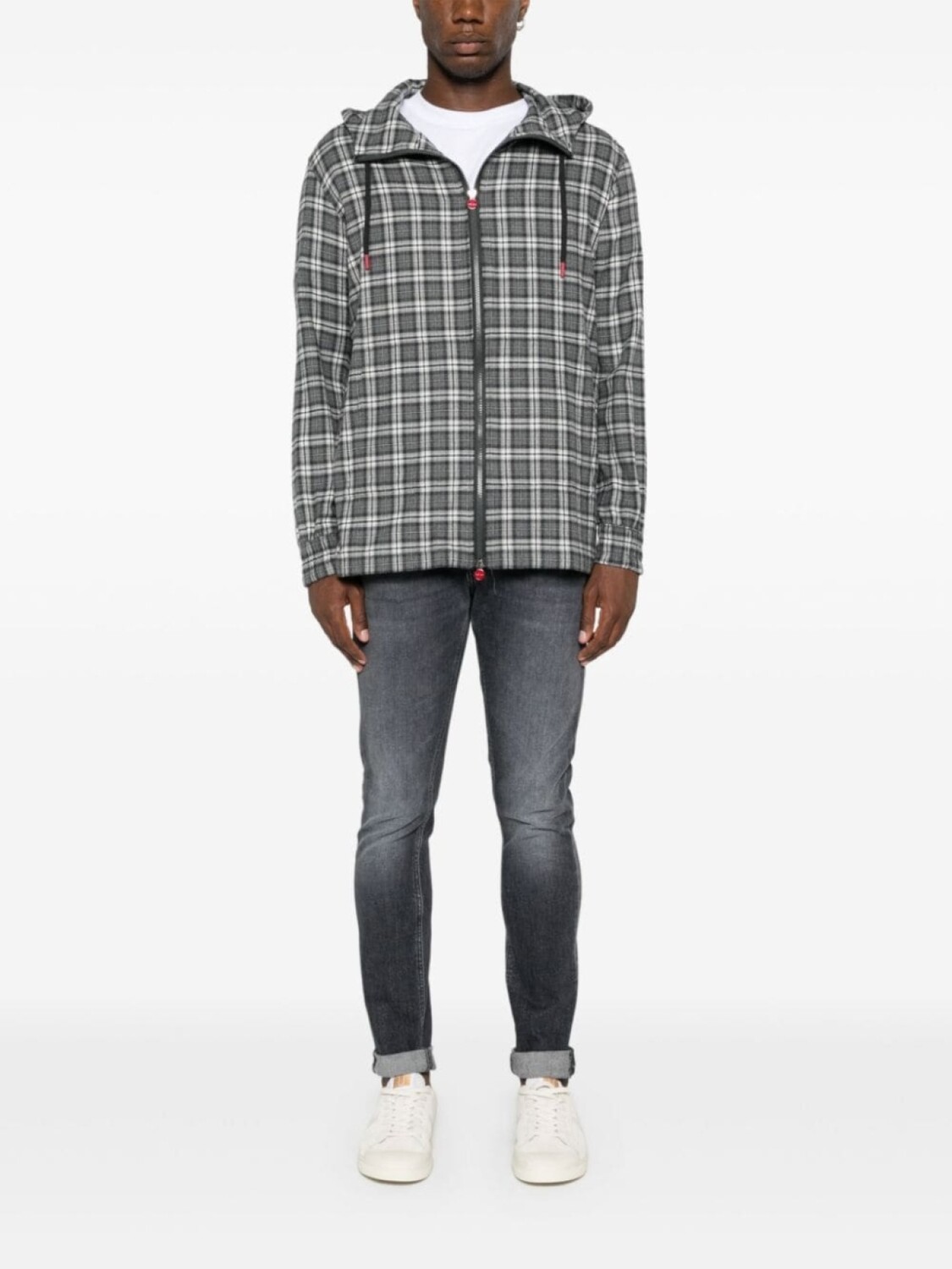 

Kiton клетчатая рубашка с капюшоном, серый