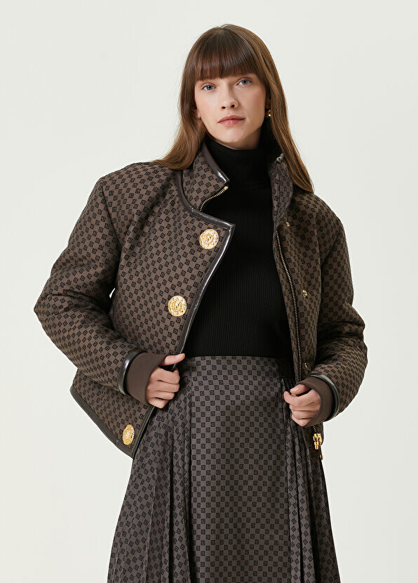 

Коричневое двубортное пальто с логотипом monogram Balmain, Коричневый